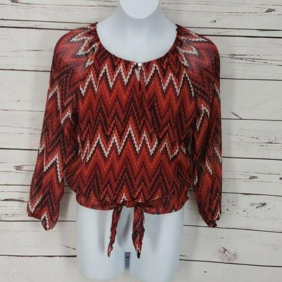 Amy Byer Red and Black Chevron Print Blouse - Picture 2 of 6